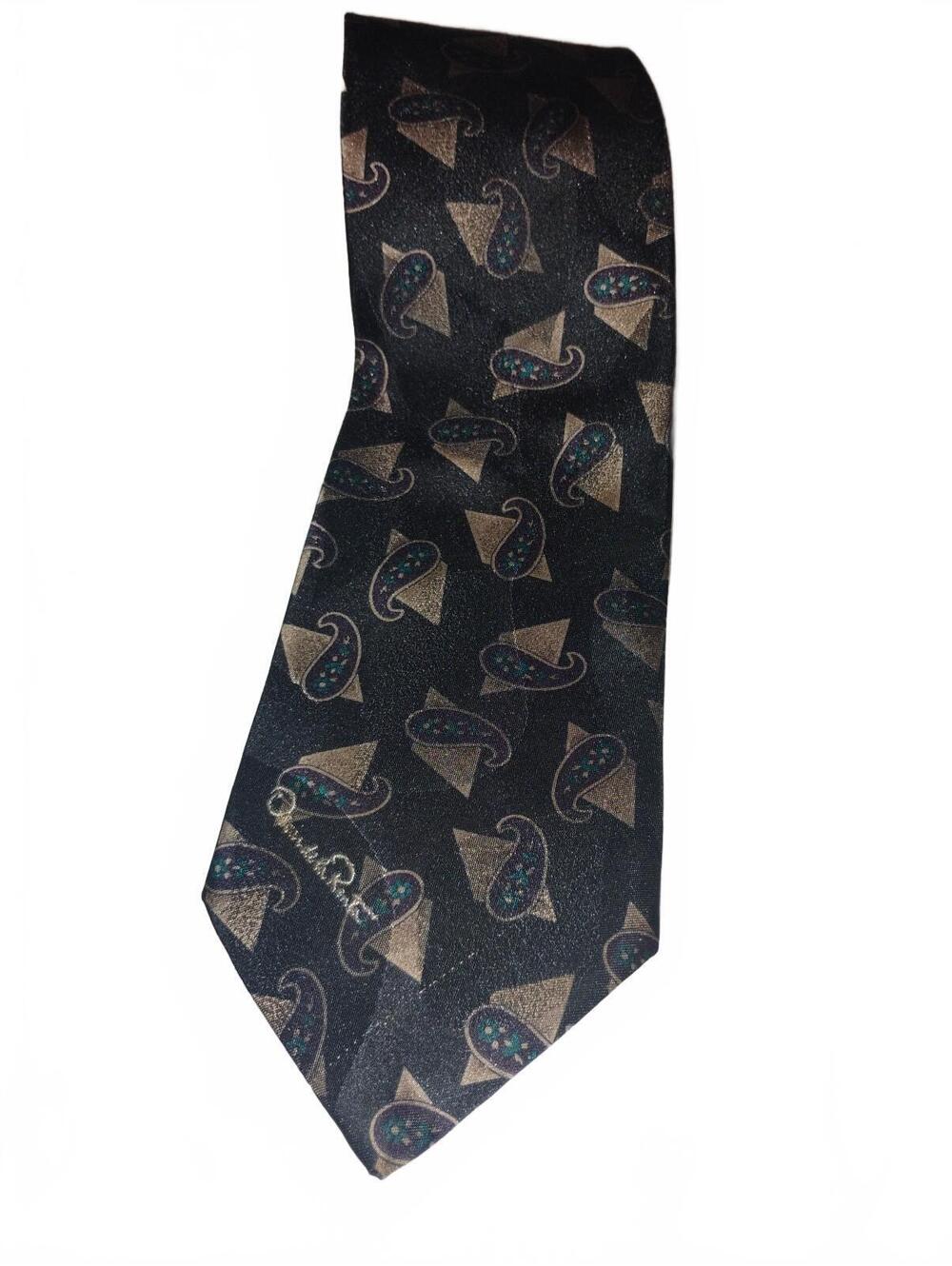 Oscar de la Renta Studio Necktie Mens Paisley Geometric Silk Blend Tie